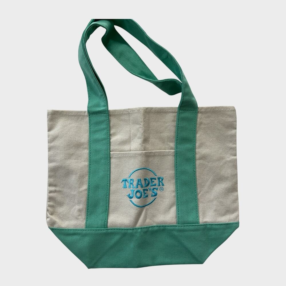 Trader Joe's Mini Pastel Canvas Tote Bag Mint Green Limited Edition - Picture 2 of 9